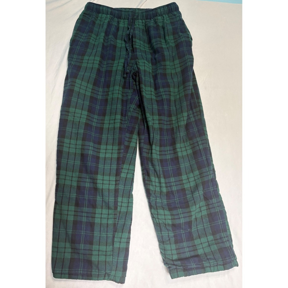 Lands' End Pajama Pants Sherpa Lined Flannel M Green Plaid Men Lounge